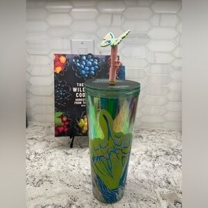 Starbucks Summer Iridescent Canna Lily Butterfly Floral Straw Topper Cup. NWT!